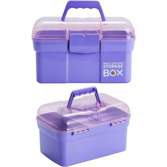 11'' Plastic Box Organizer with Removable Tray, Sewing Box Organizer (Purple) - Picture 3 of 7